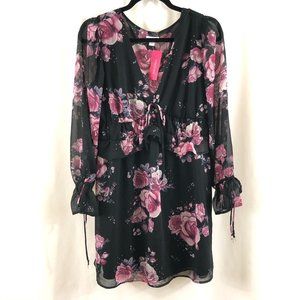 Xhilaration Mini Dress Floral Sheer Sleeve Roses S